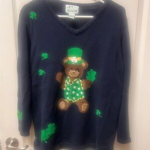 Quacker Factory Navy Sweater with Green Logo Tag